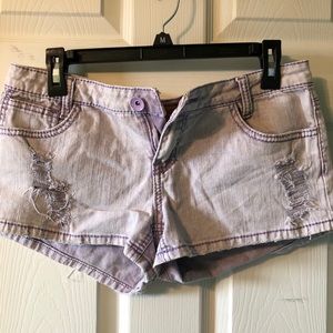 Purple denim shorts